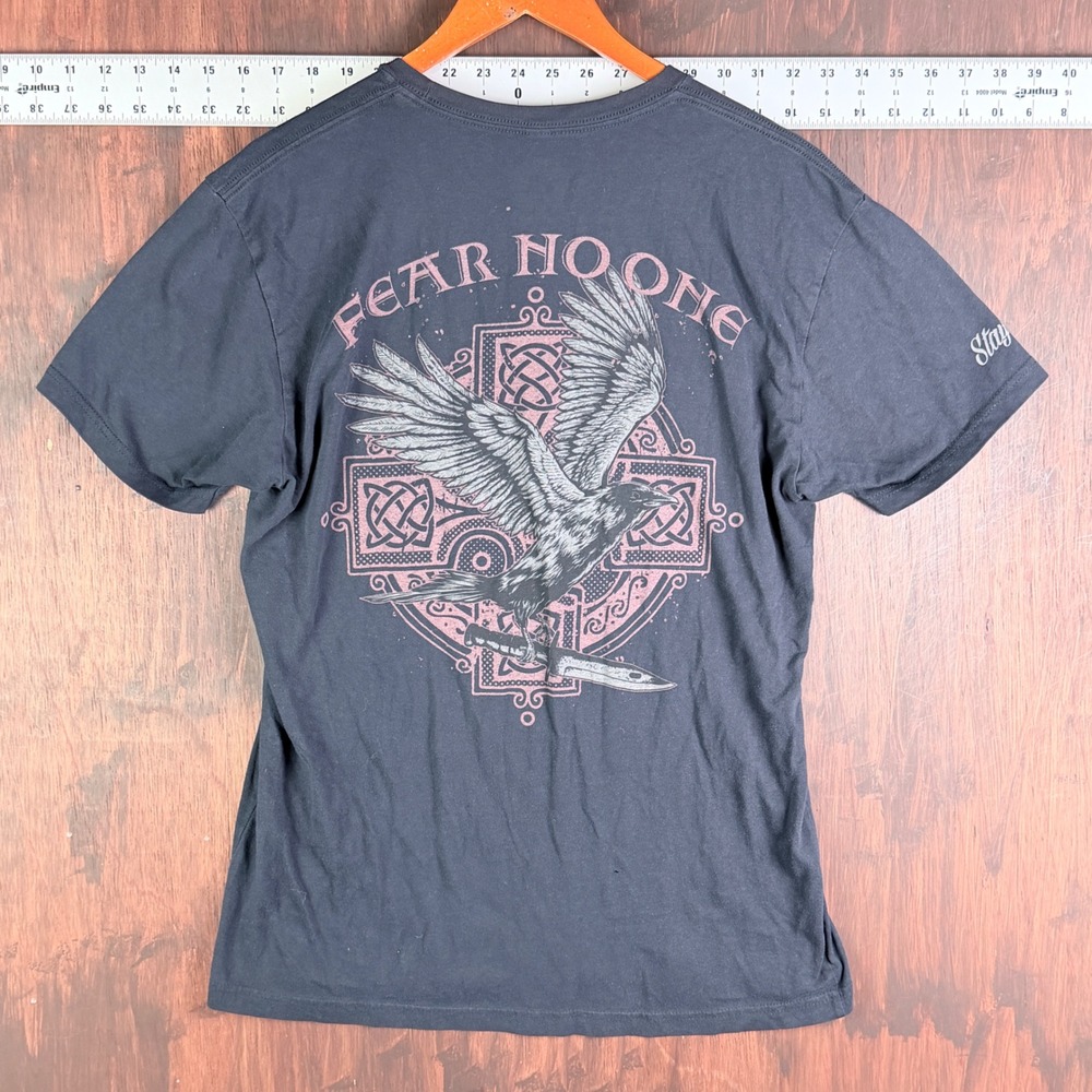 Zero Foxtrot Fear No One‎ Raven Celtic Cross Graphic T-Shirt Men Large Black USA